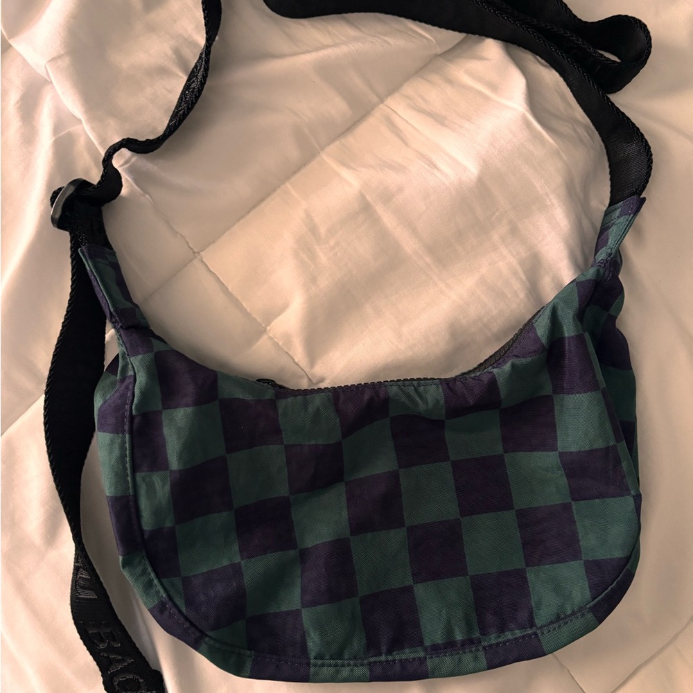 BAGGU Checkered Crossbody Bag in Green and Black